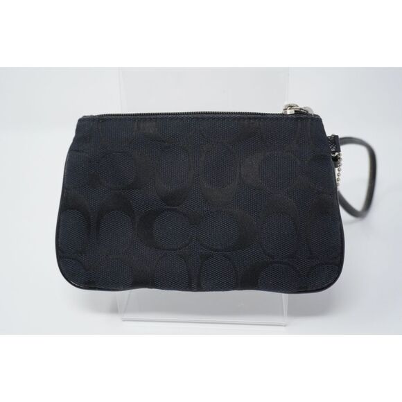 Coach Vintage Y2K Black Signature Small Wristlet with Blue Fabric Lining - Picture 2 of 4